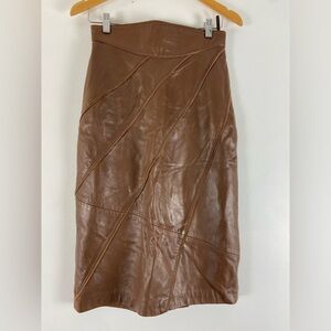 Beautifully buttery leather midi pencil skirt. Size 4? Please check measurements